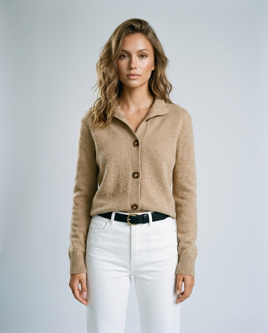 Arlo Knit Stand Collar Cardigan - Camel - Front