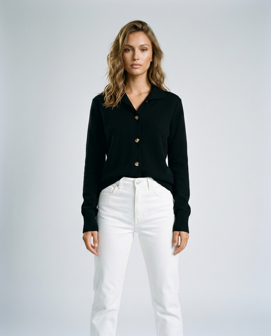 Arlo Knit Stand Collar Cardigan - Black - Front