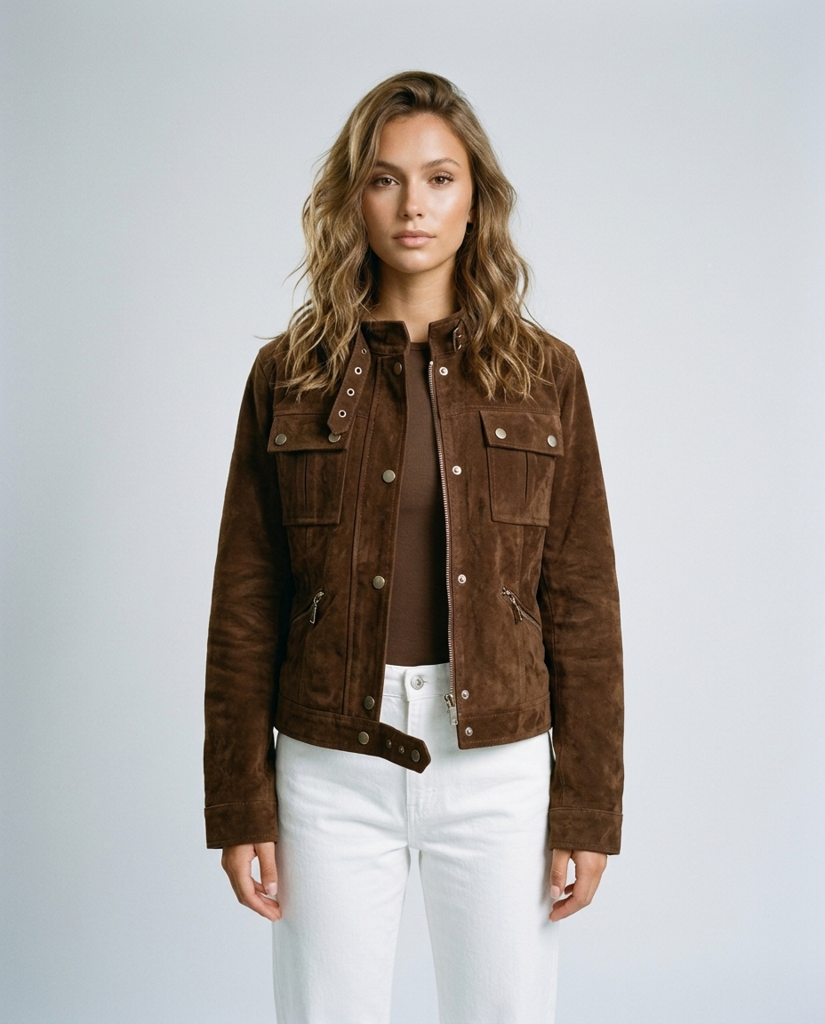 Ronan Quilted Suede Jacket - Brown - Front