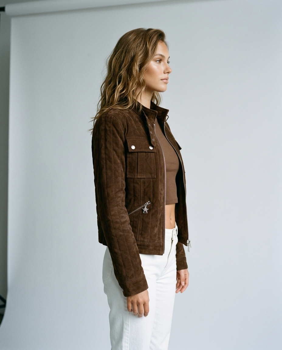 Ronan Quilted Suede Jacket - Brown - Side