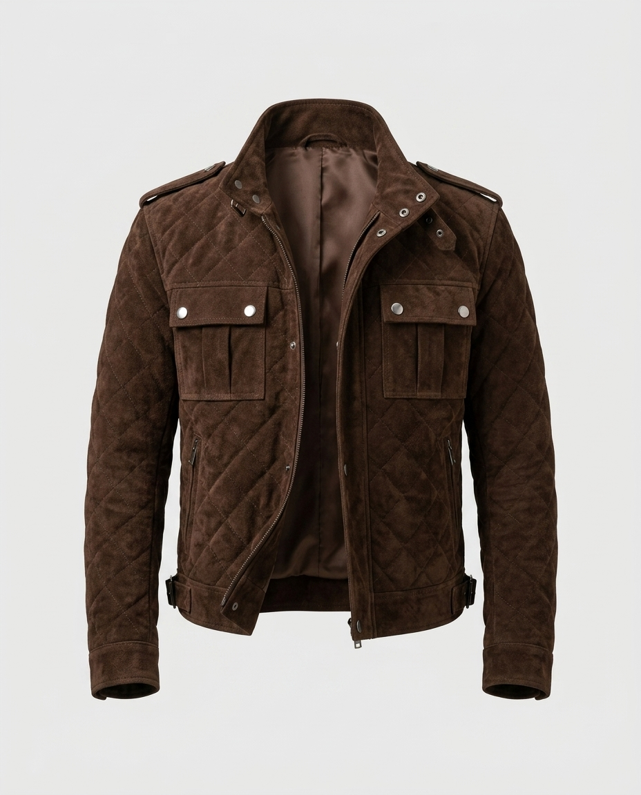 Ronan Quilted Suede Jacket - Brown - Ghost