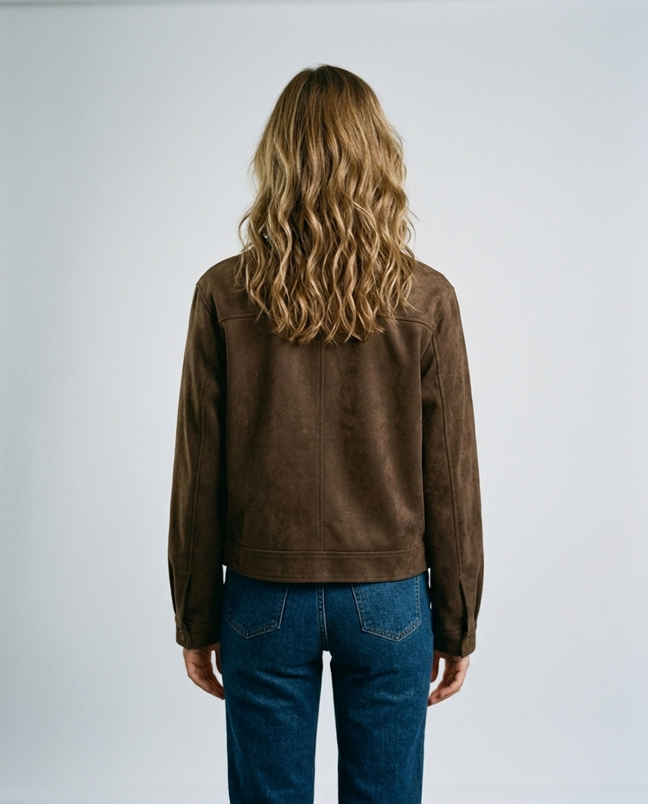 Mason Faux Suede Moto Jacket - Dark brown lined - Rear