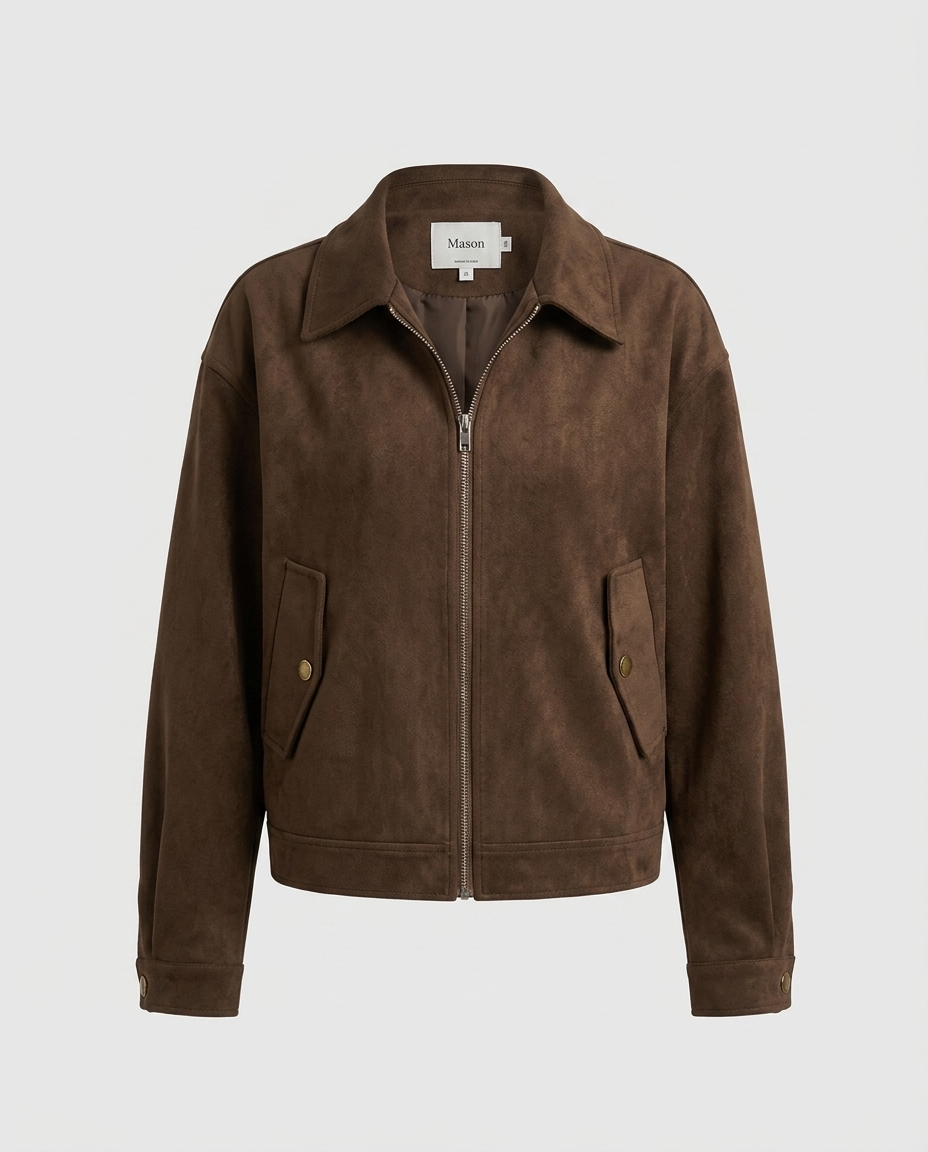 Mason Faux Suede Moto Jacket - Dark brown lined - Ghost