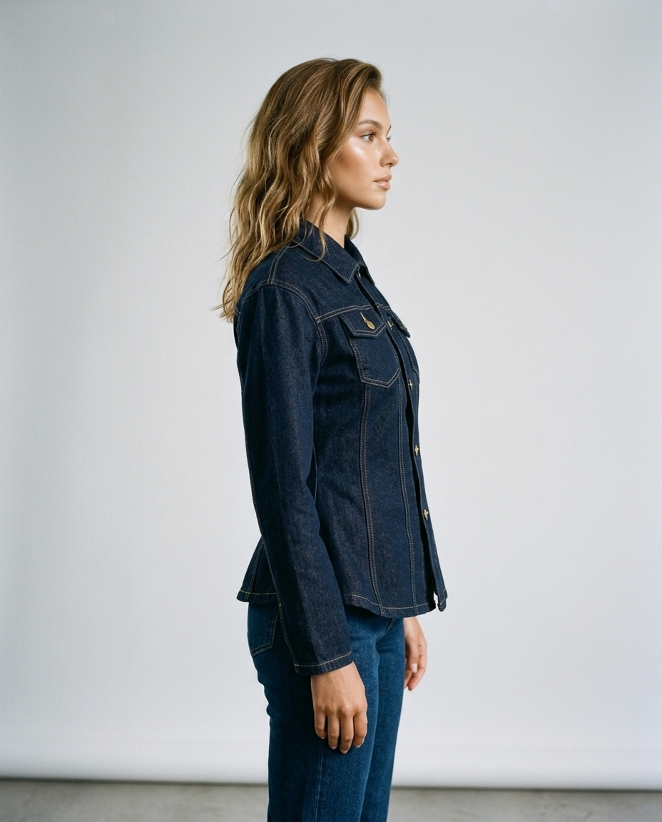 Dorian Denim Structured Shirt - Dark blue - Side