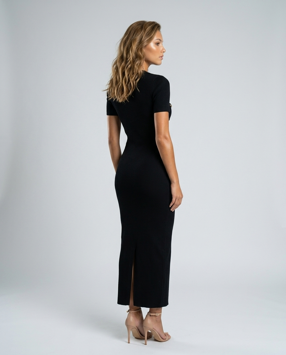 Blaire Knit Button Maxi - Black - Rear-Side