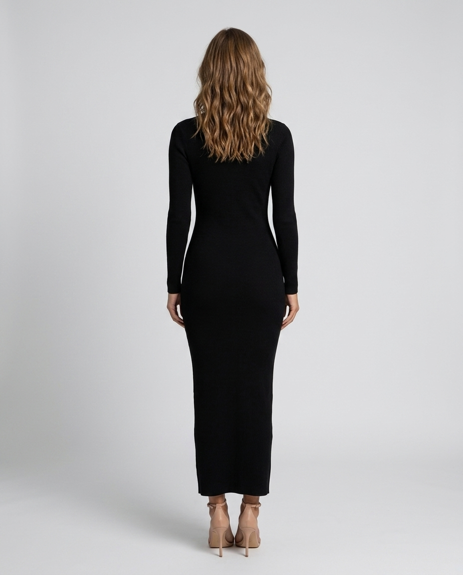 Blaire Knit Button Maxi - Black - Rear