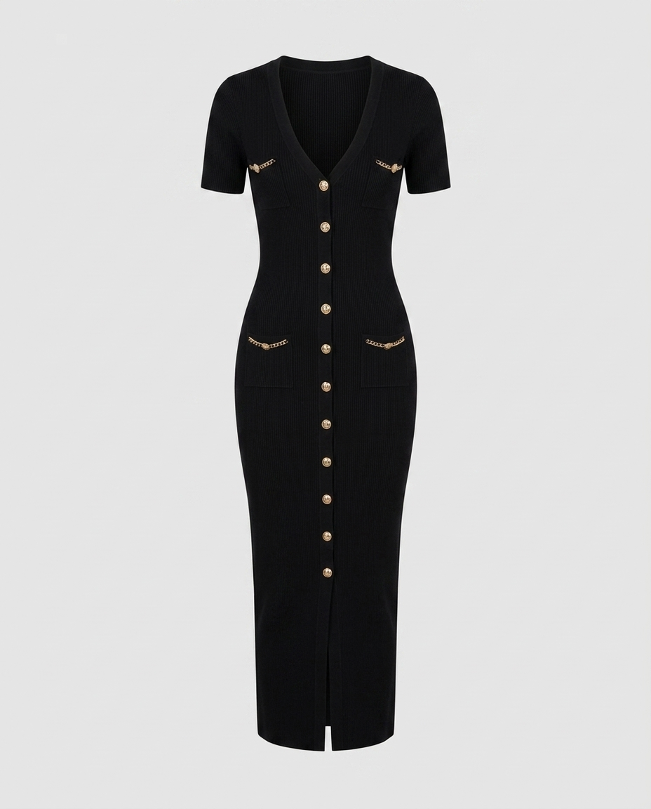 Blaire Knit Button Maxi - Black - Ghost