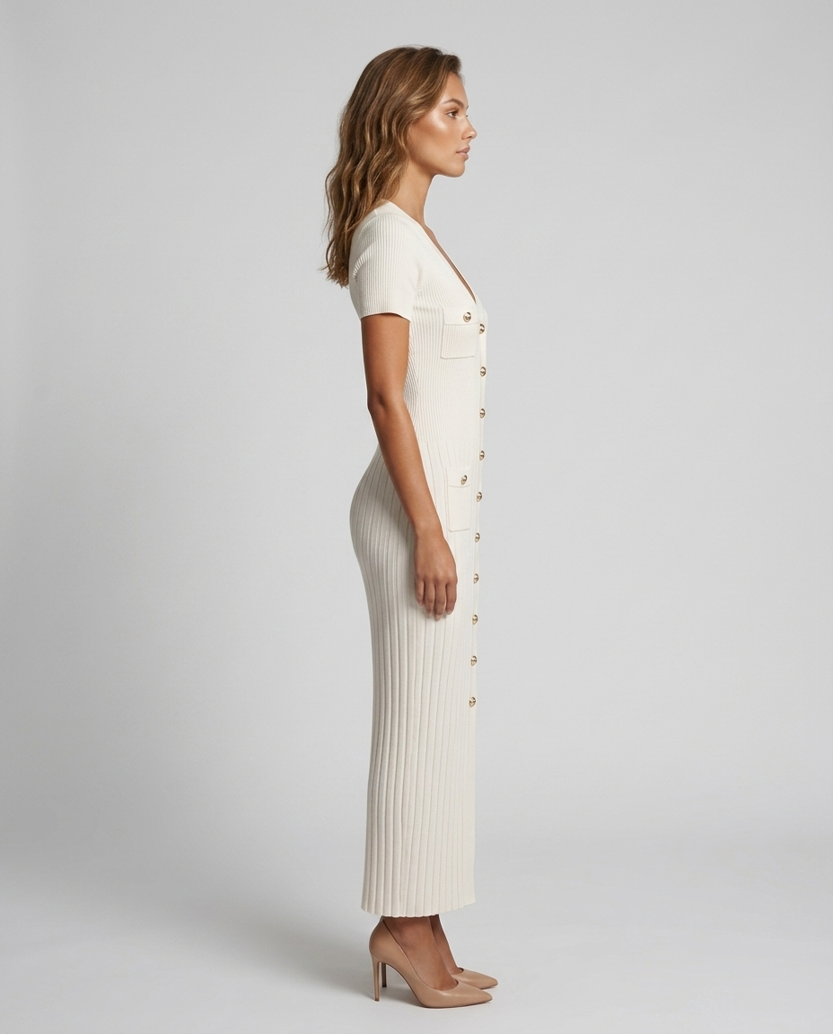 Blaire Knit Button Maxi - White - Side