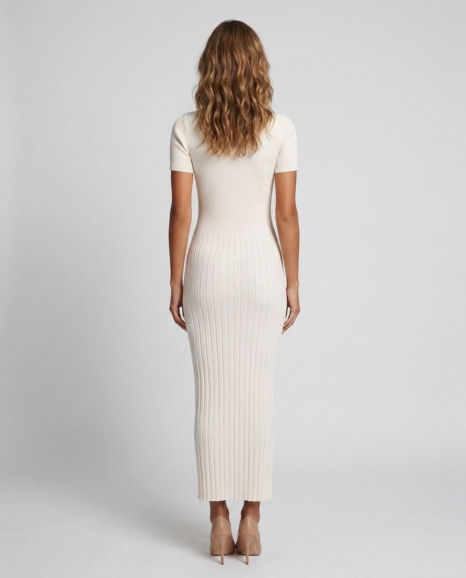 Blaire Knit Button Maxi - White - Rear