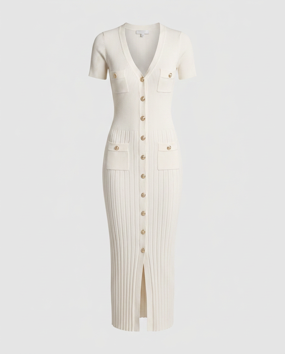 Blaire Knit Button Maxi - White - Ghost