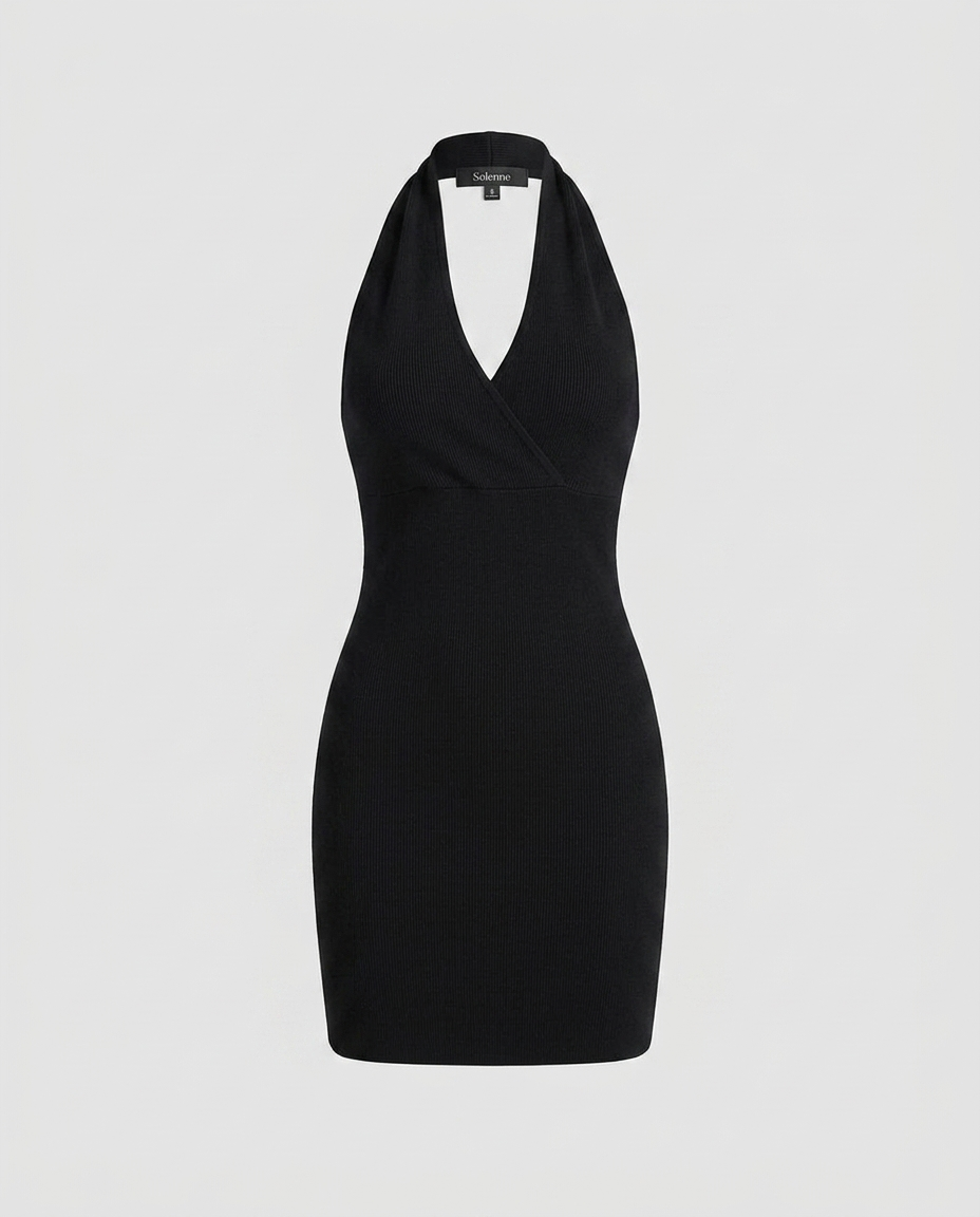 Solenne Halter Knit Dress Black - Ghost
