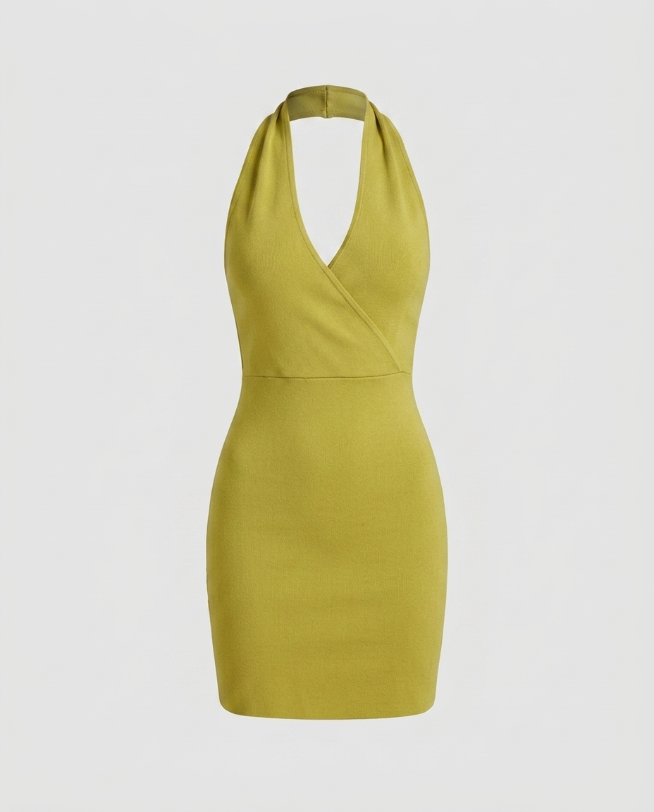 Solenne Halter Knit Dress Green - Ghost
