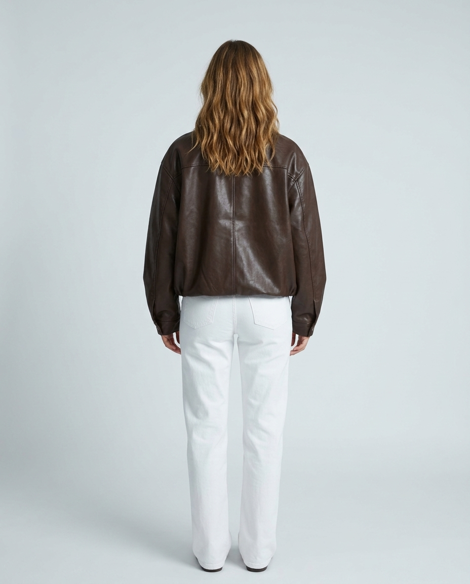 Evan Leather Bomber Jacket Brown - Rear