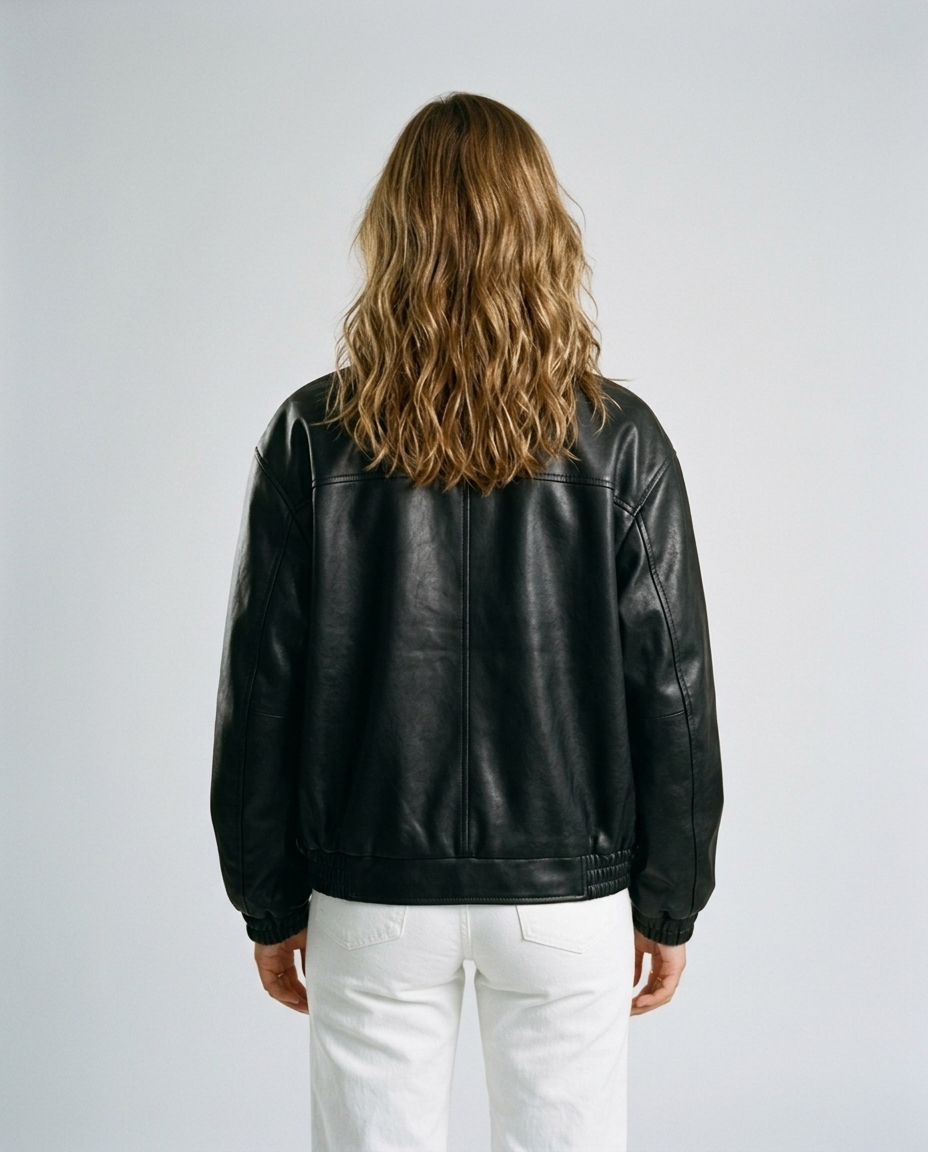 Evan Leather Bomber Jacket Black - Rear