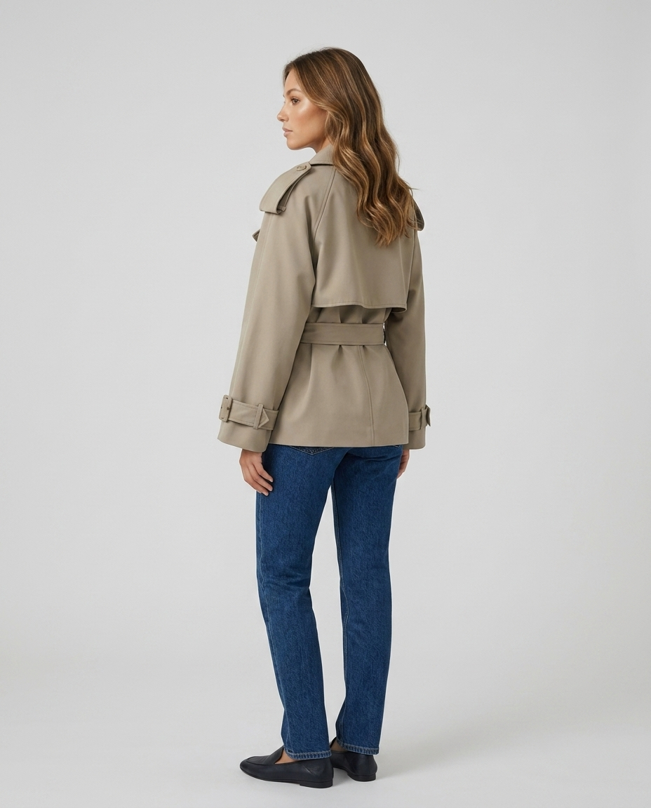 Lena Trench Coat Khaki - Rear-Side