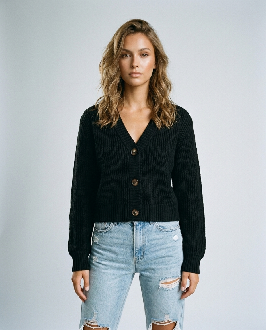 Alina Knit Cardigan Black - Front