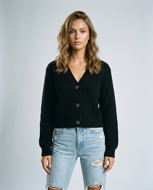 Alina Knit Cardigan Black - Front