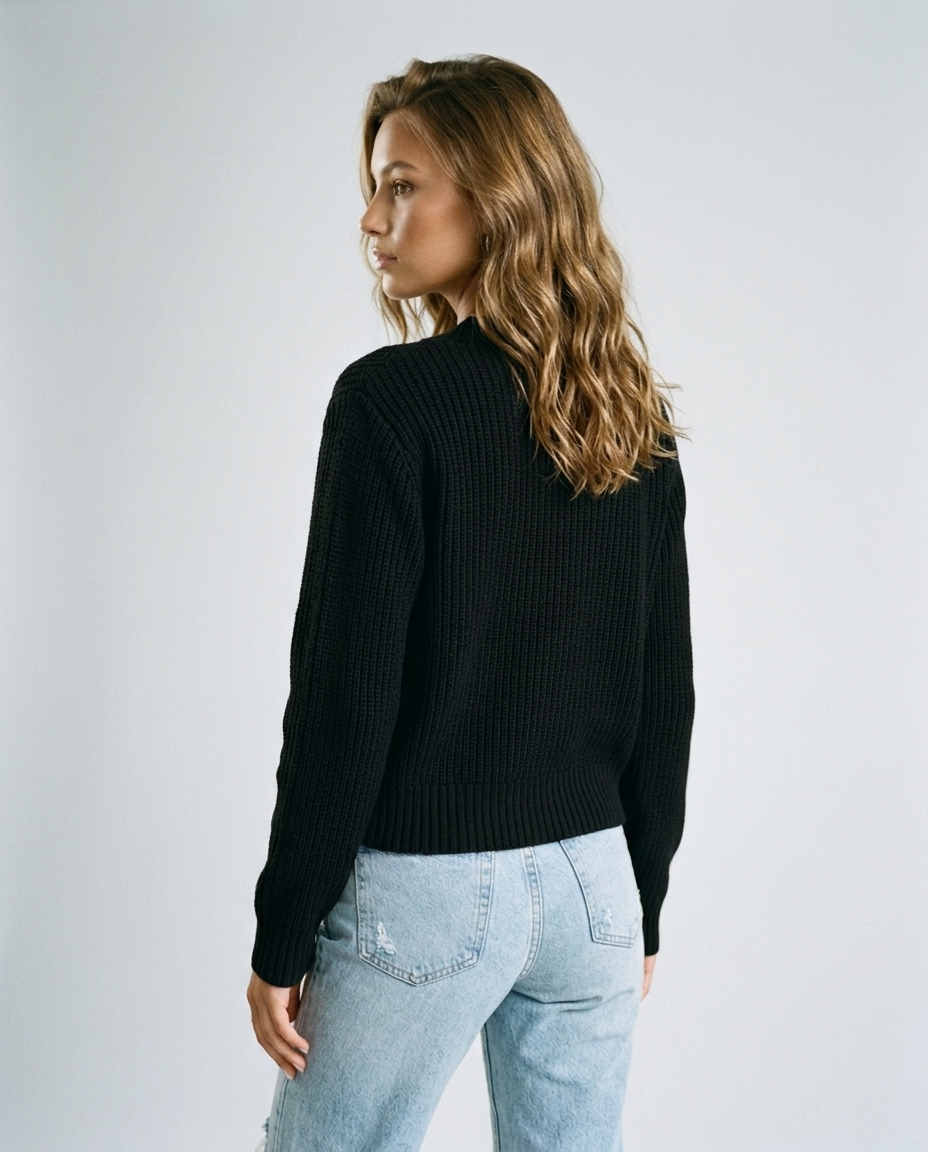 Alina Knit Cardigan Black - Rear-Side
