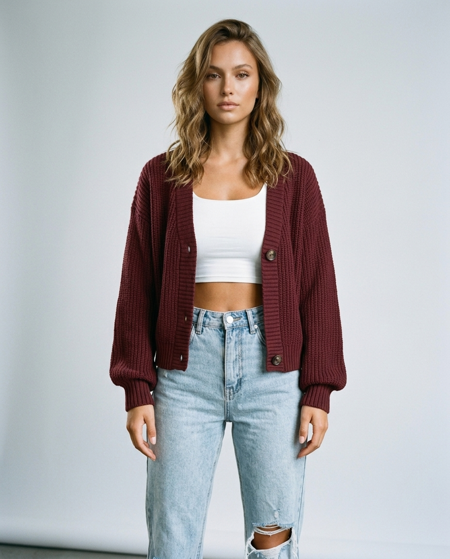 Alina Knit Cardigan Deep red - Front