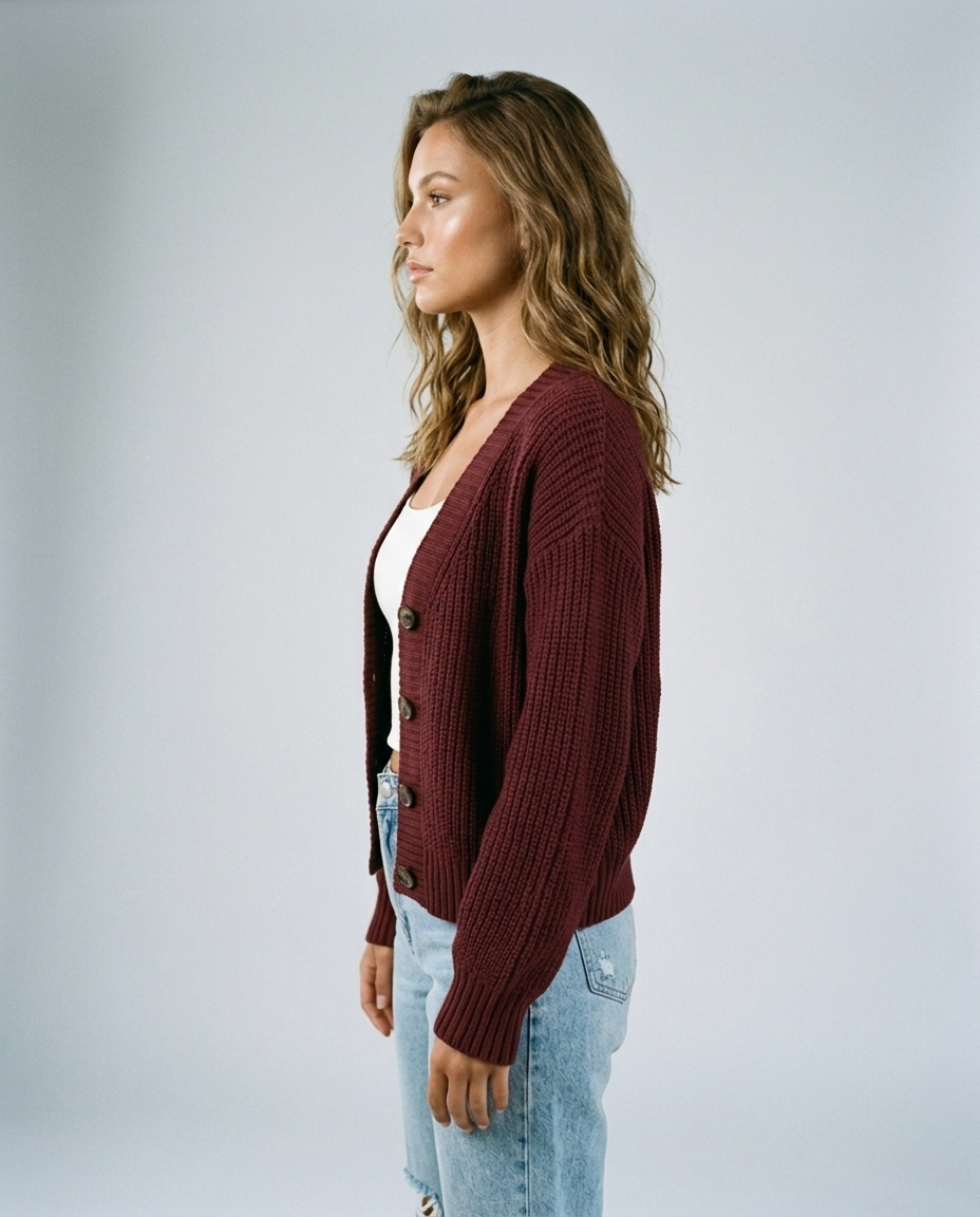 Alina Knit Cardigan Deep red - Side