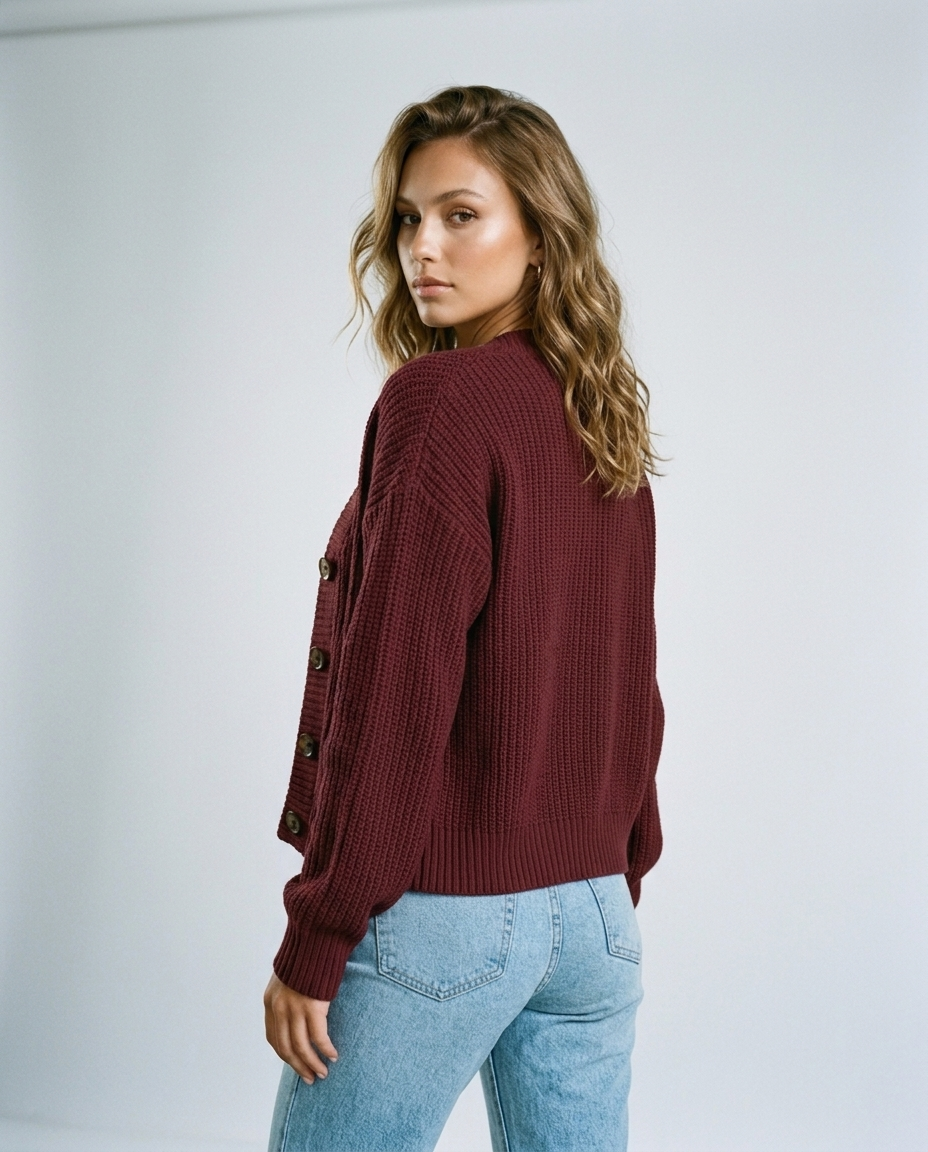 Alina Knit Cardigan Deep red - Rear-Side