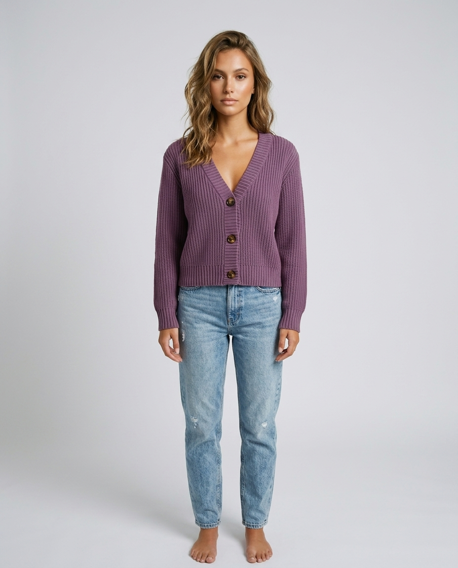 Alina Knit Cardigan Purple - Front