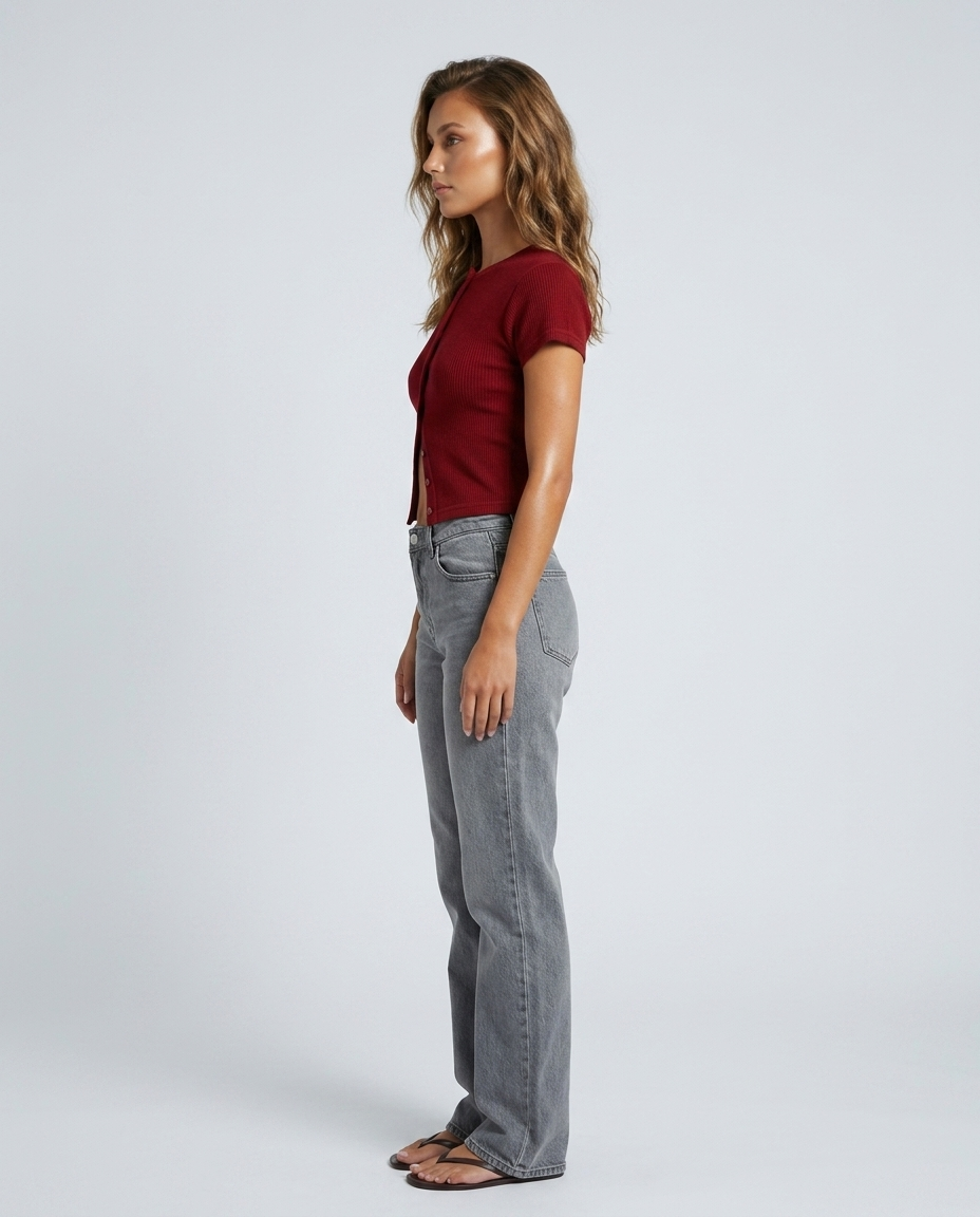 Lina Fitted Knit Cardigan Burgundy - Side