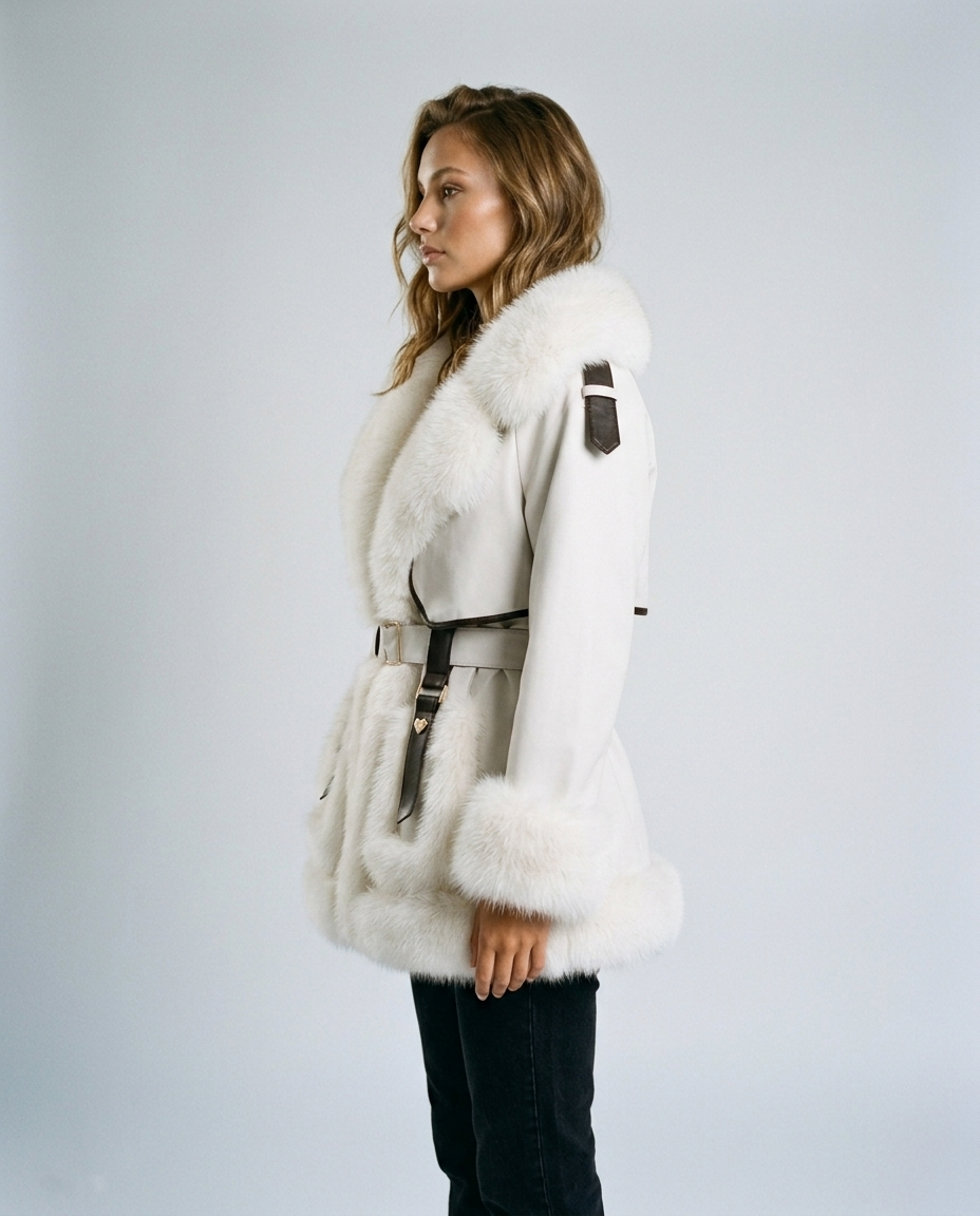 Aveline Fur Coat Off-White - Side