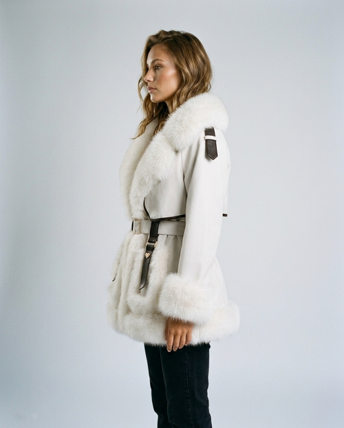Aveline Fur Coat Off-White - Side