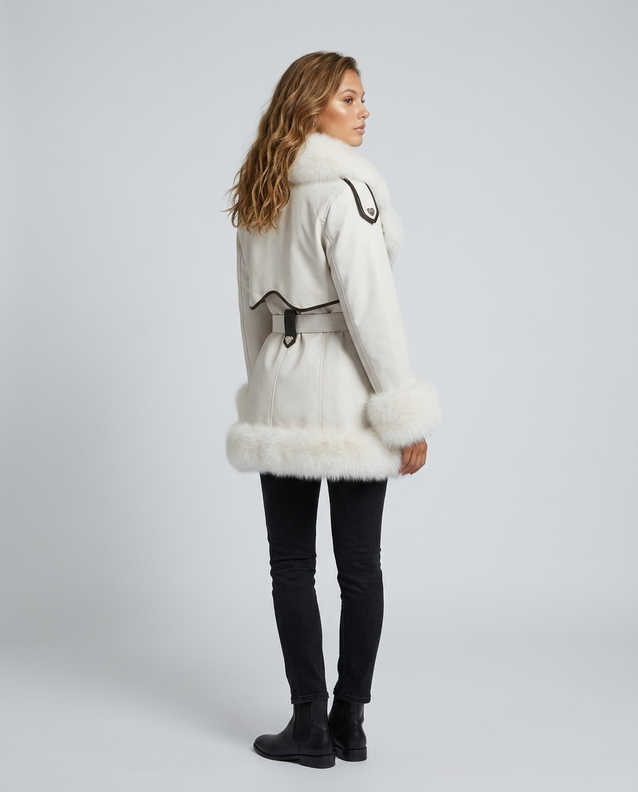 Aveline Fur Coat Off-White - Rear-Side