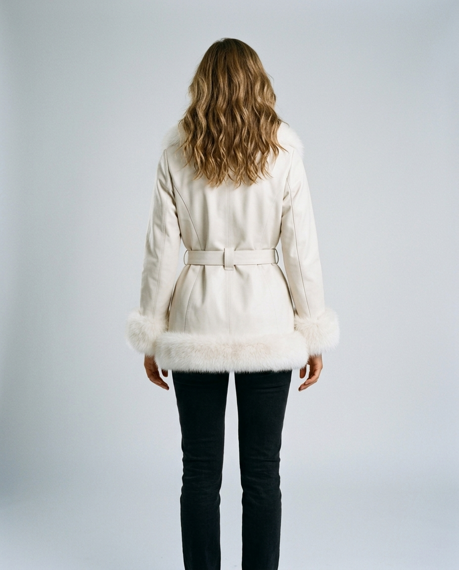 Aveline Fur Coat Off-White - Rear