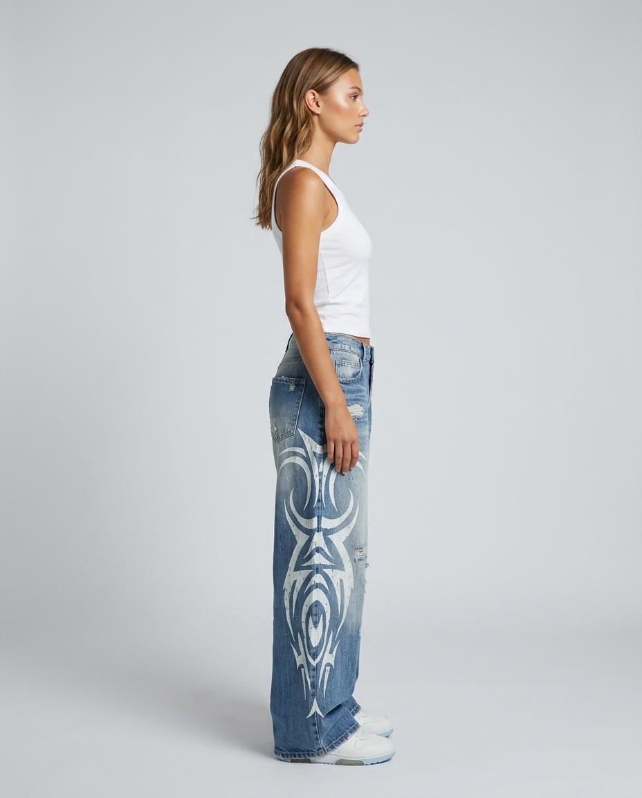 Varelli Retro Wide Leg Denim - Blue - Side
