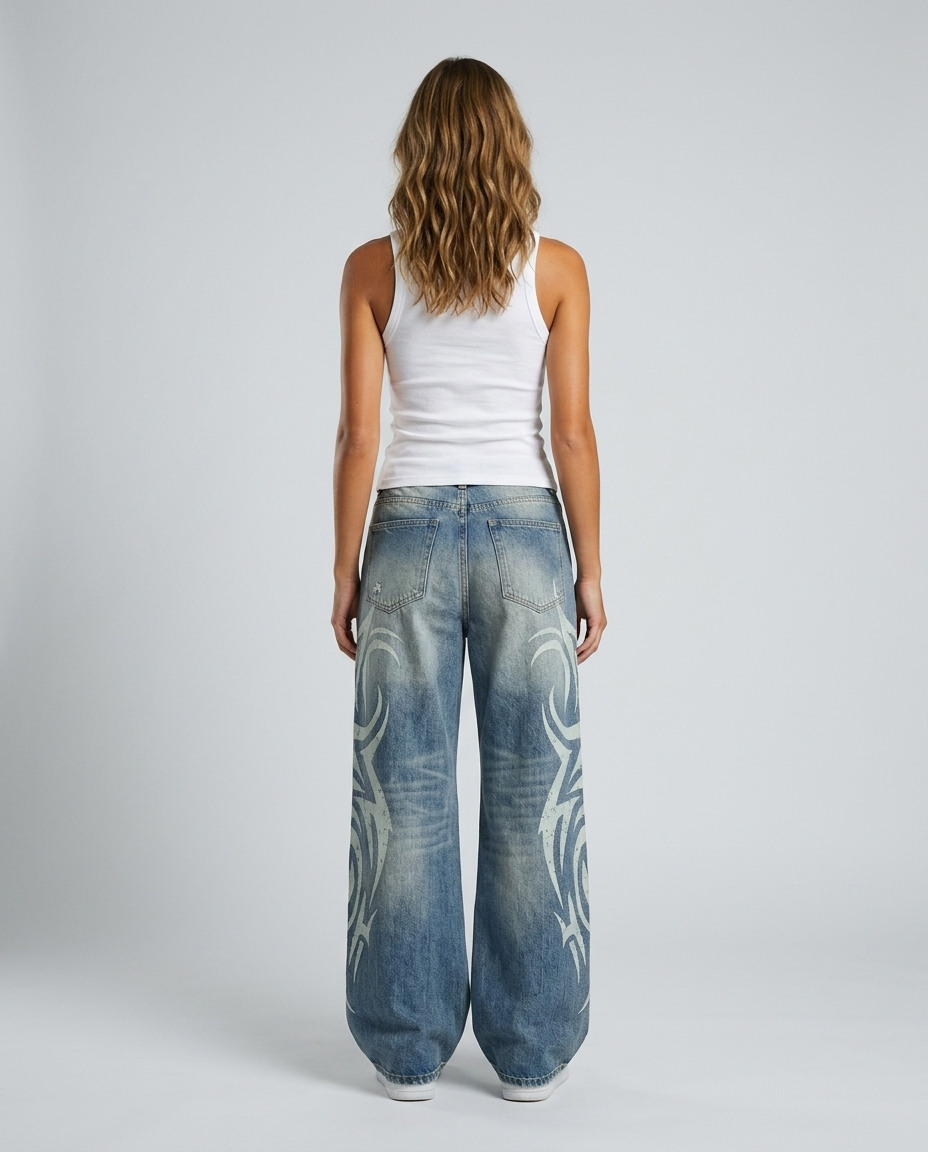 Varelli Retro Wide Leg Denim - Blue - Rear