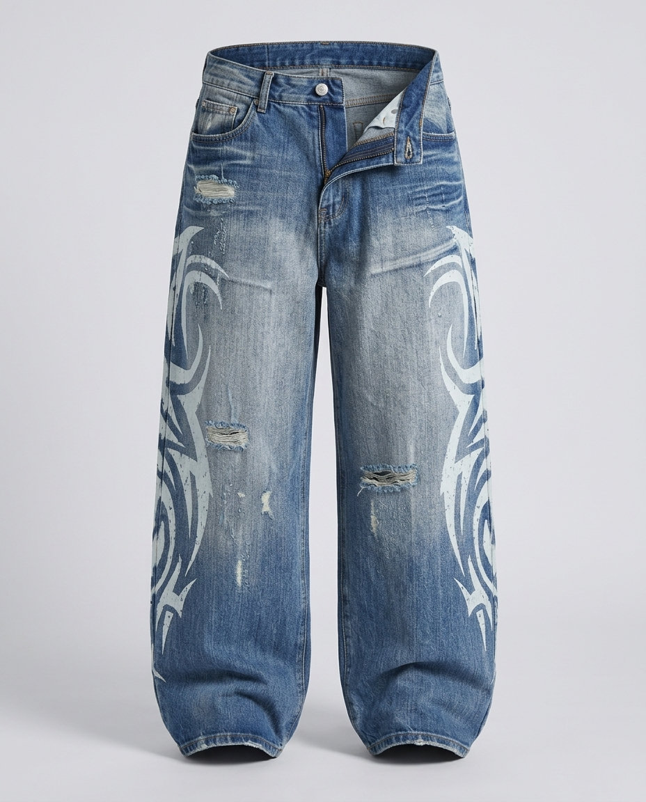 Varelli Retro Wide Leg Denim - Blue - Ghost