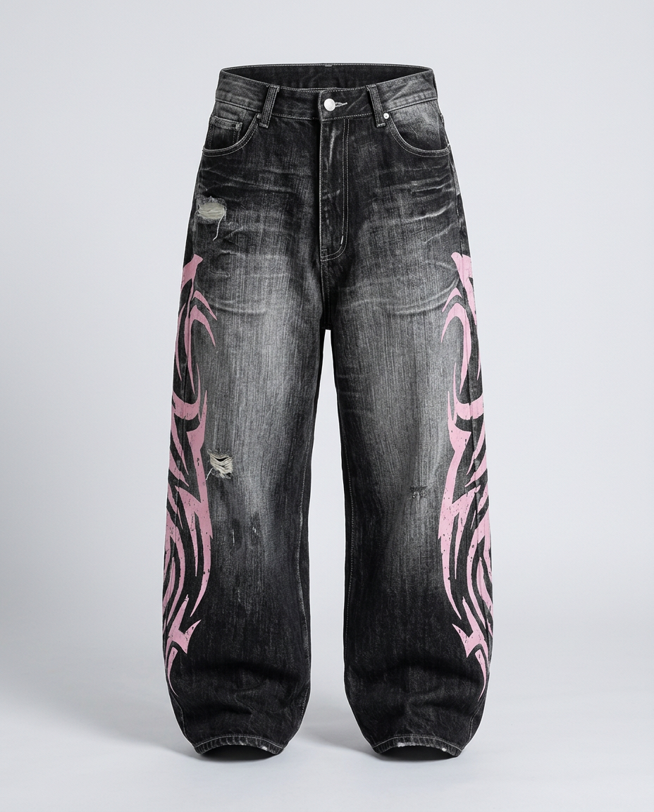 Varelli Retro Wide Leg Denim - Black - Ghost