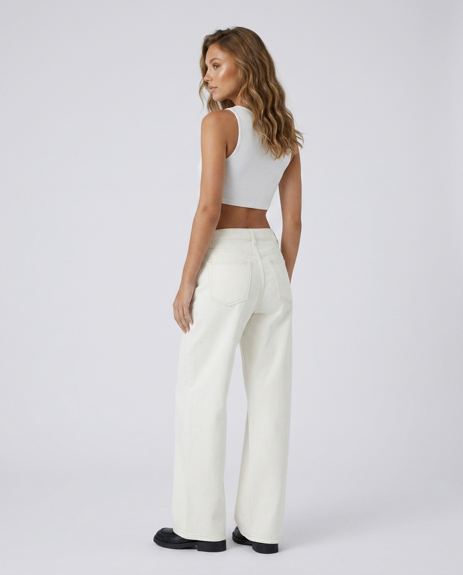 Aldren Classic Straight Denim - White - Rear-Side