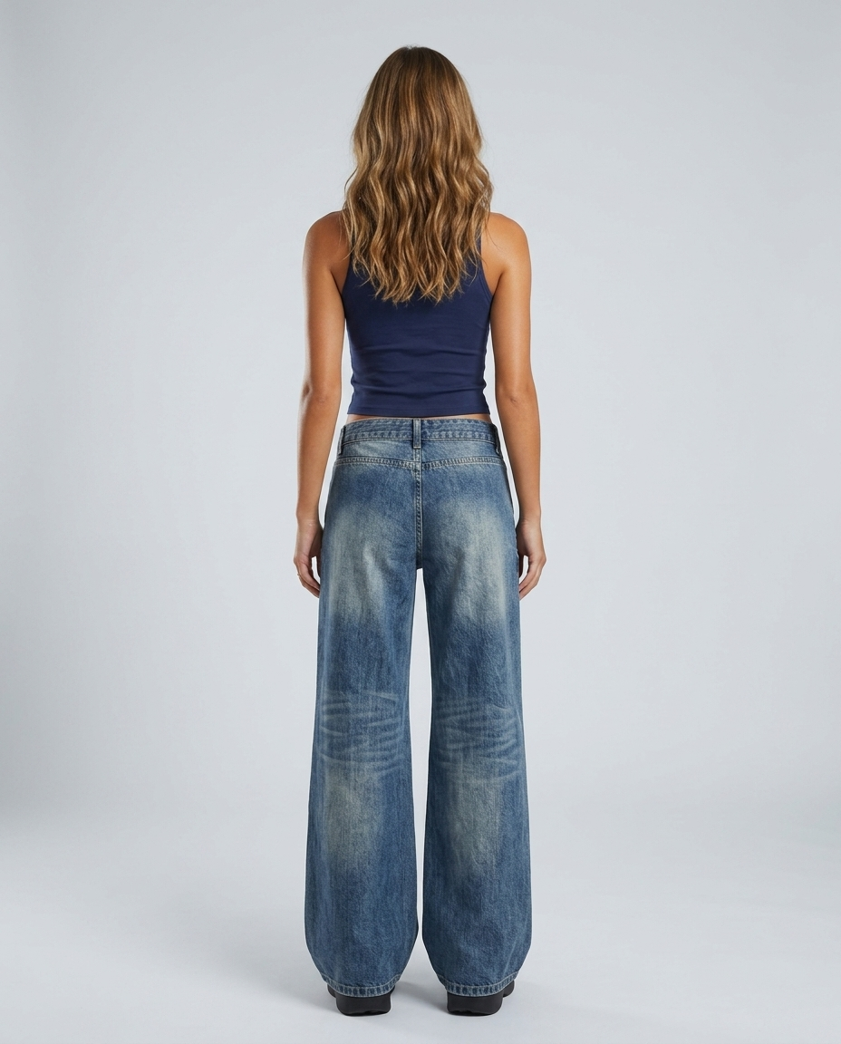 Sorelle Floor Length Wide Denim - Blue - Rear