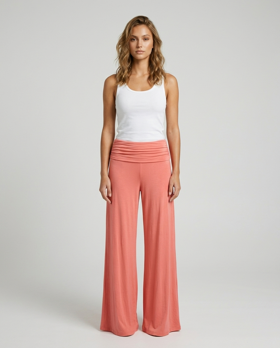 Lunara Pleated Flare Trousers - Orange - Front