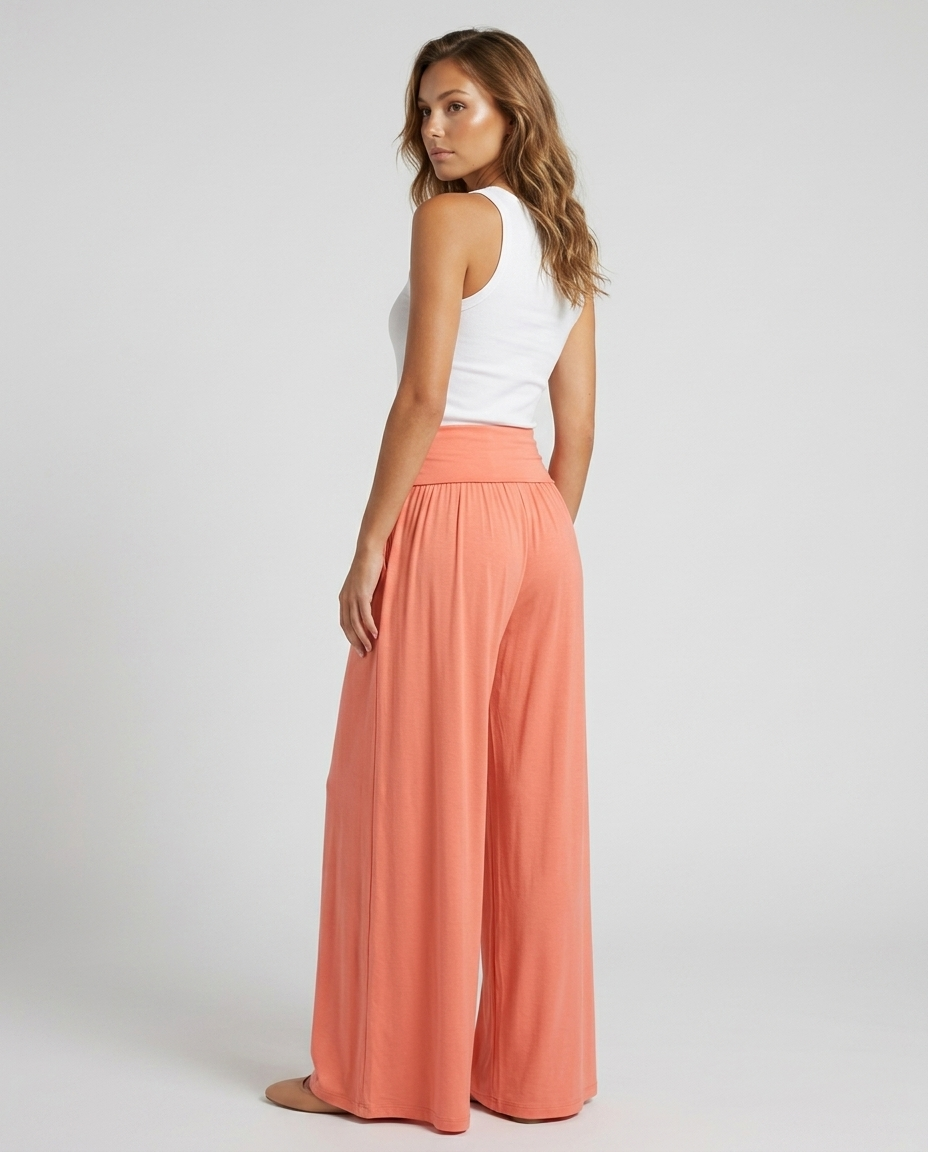 Lunara Pleated Flare Trousers - Orange - Rear-Side