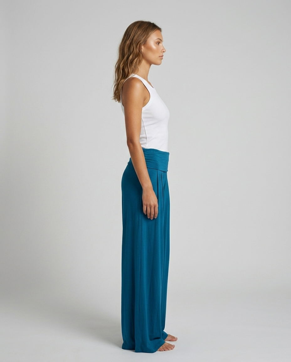 Lunara Pleated Flare Trousers - Blue - Side