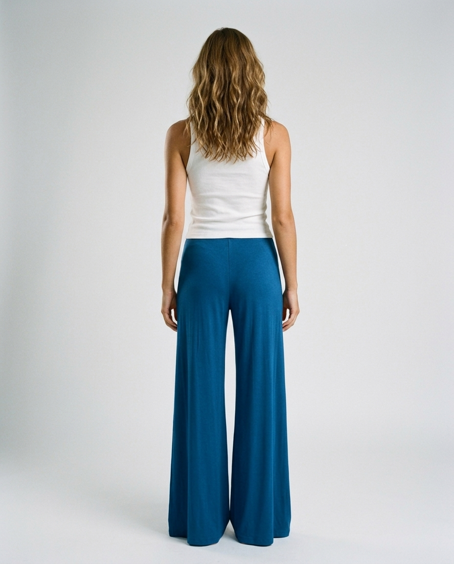 Lunara Pleated Flare Trousers - Blue - Rear