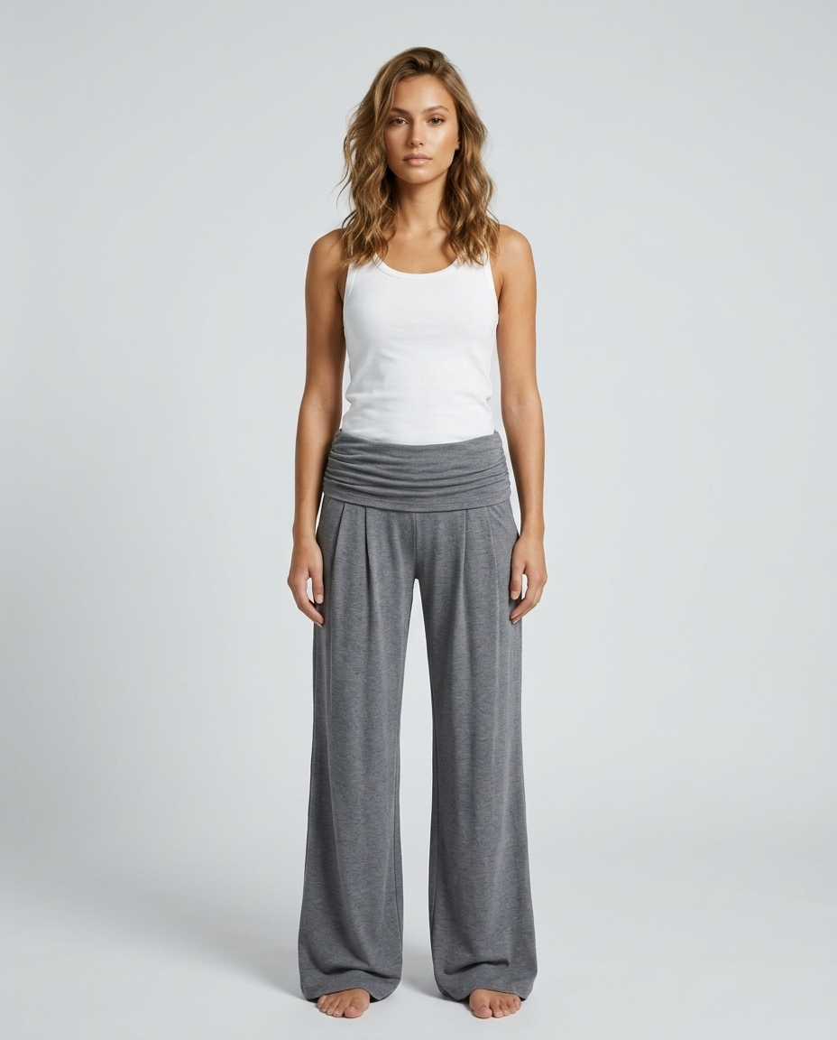 Lunara Pleated Flare Trousers - Gray - Front