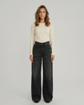 Orvella Vintage Wide Denim - Washed Black Full Length - Front