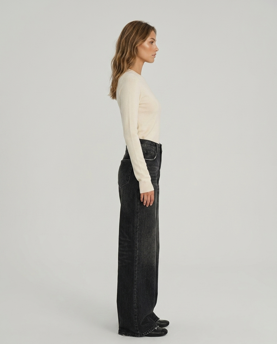 Orvella Vintage Wide Denim - Washed Black Full Length - Side
