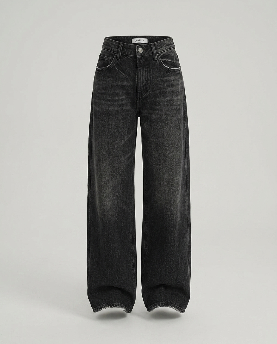 Orvella Vintage Wide Denim - Washed Black Full Length - Ghost