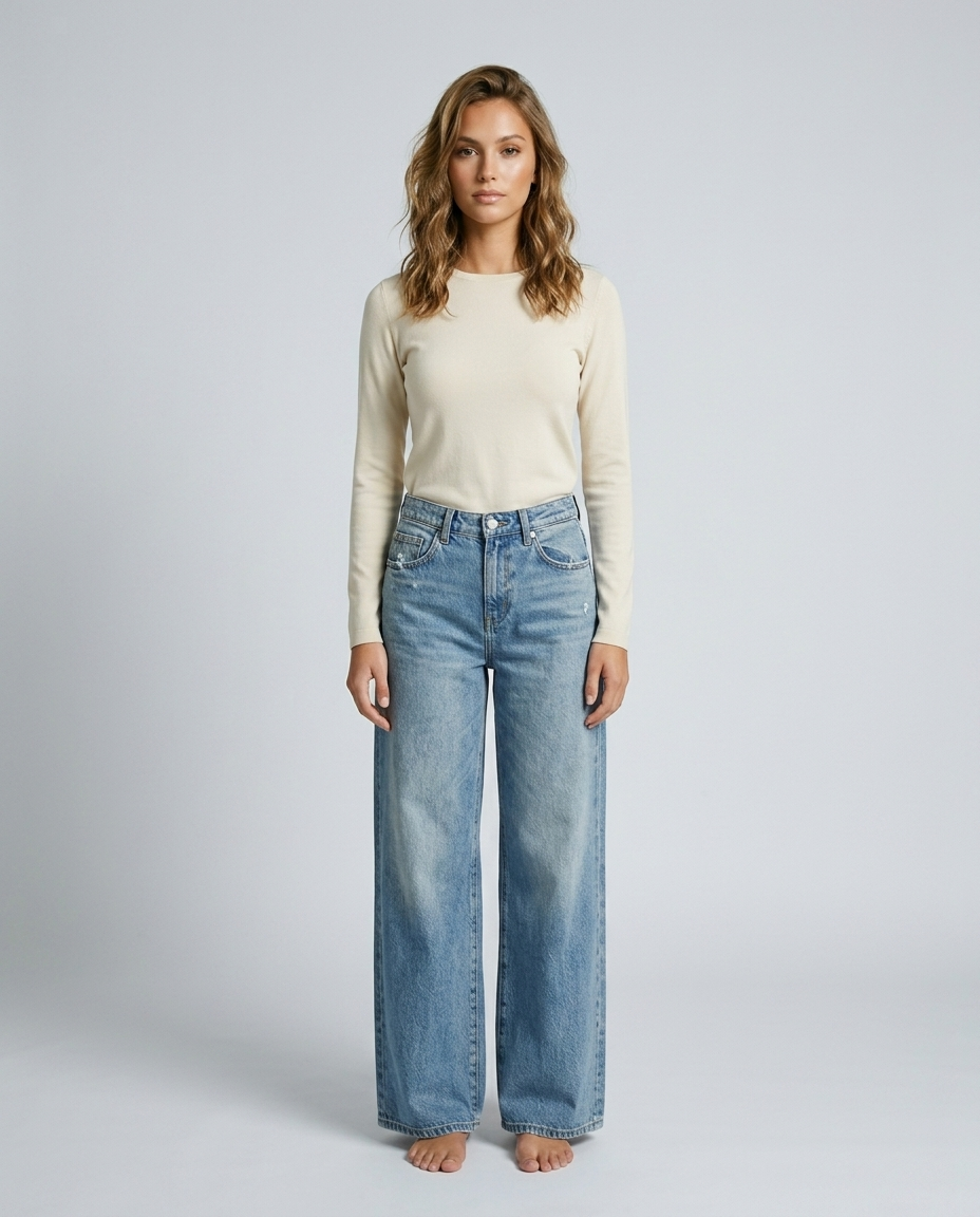 Orvella Vintage Wide Denim - Okayama Blue Cropped Short - Front