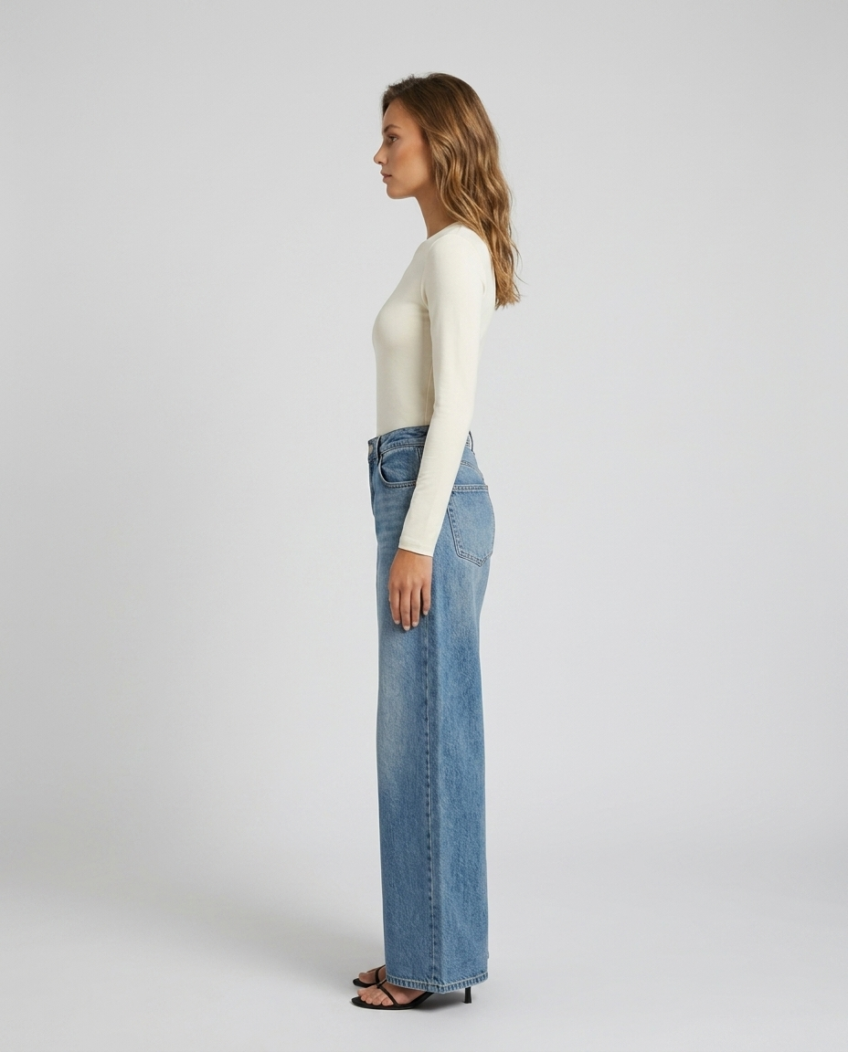 Orvella Vintage Wide Denim - Okayama Blue Cropped Short - Side