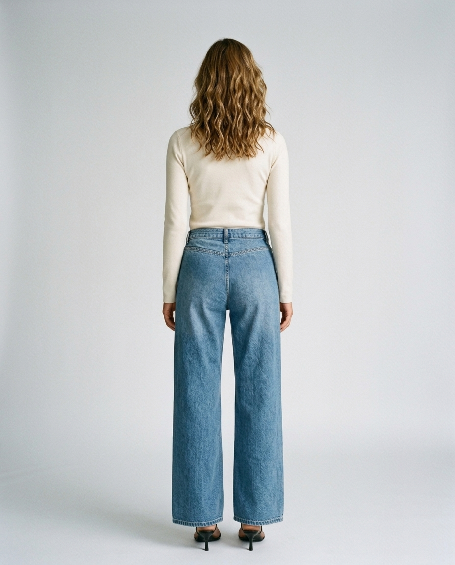 Orvella Vintage Wide Denim - Okayama Blue Cropped Short - Rear