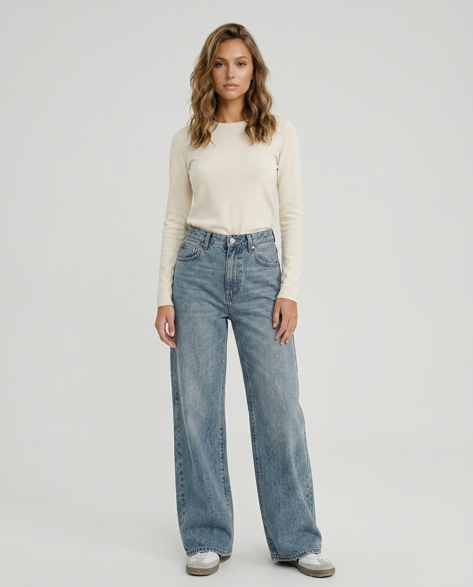 Orvella Vintage Wide Denim - Okayama Blue Full Length - Front
