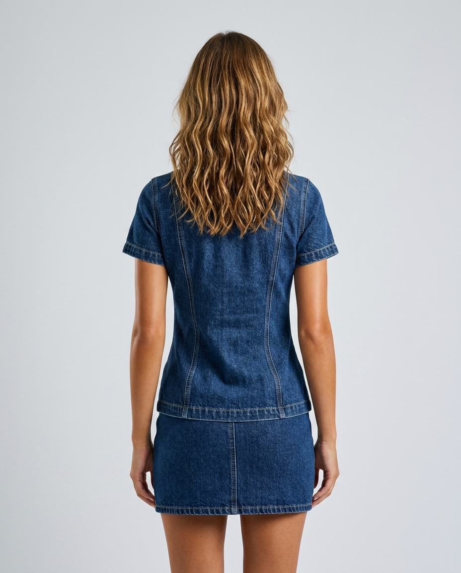 Seren Denim Skirt Set - Dark blue - Rear